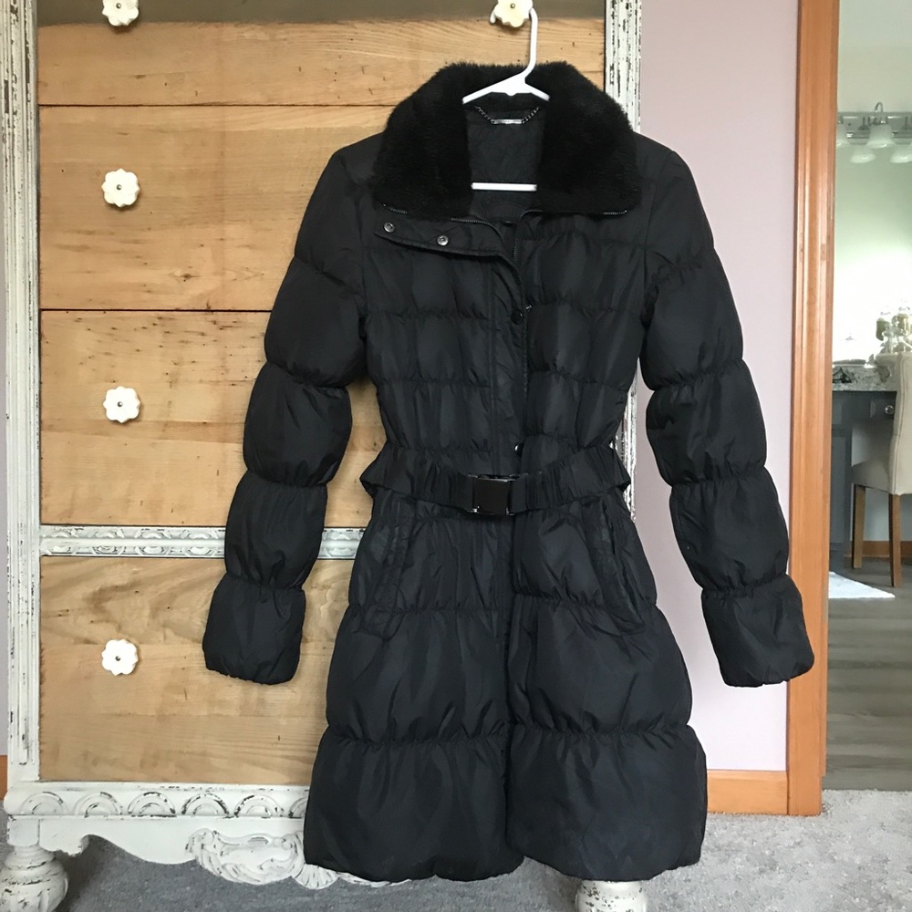 Express Black Puffer Coat with removable belt